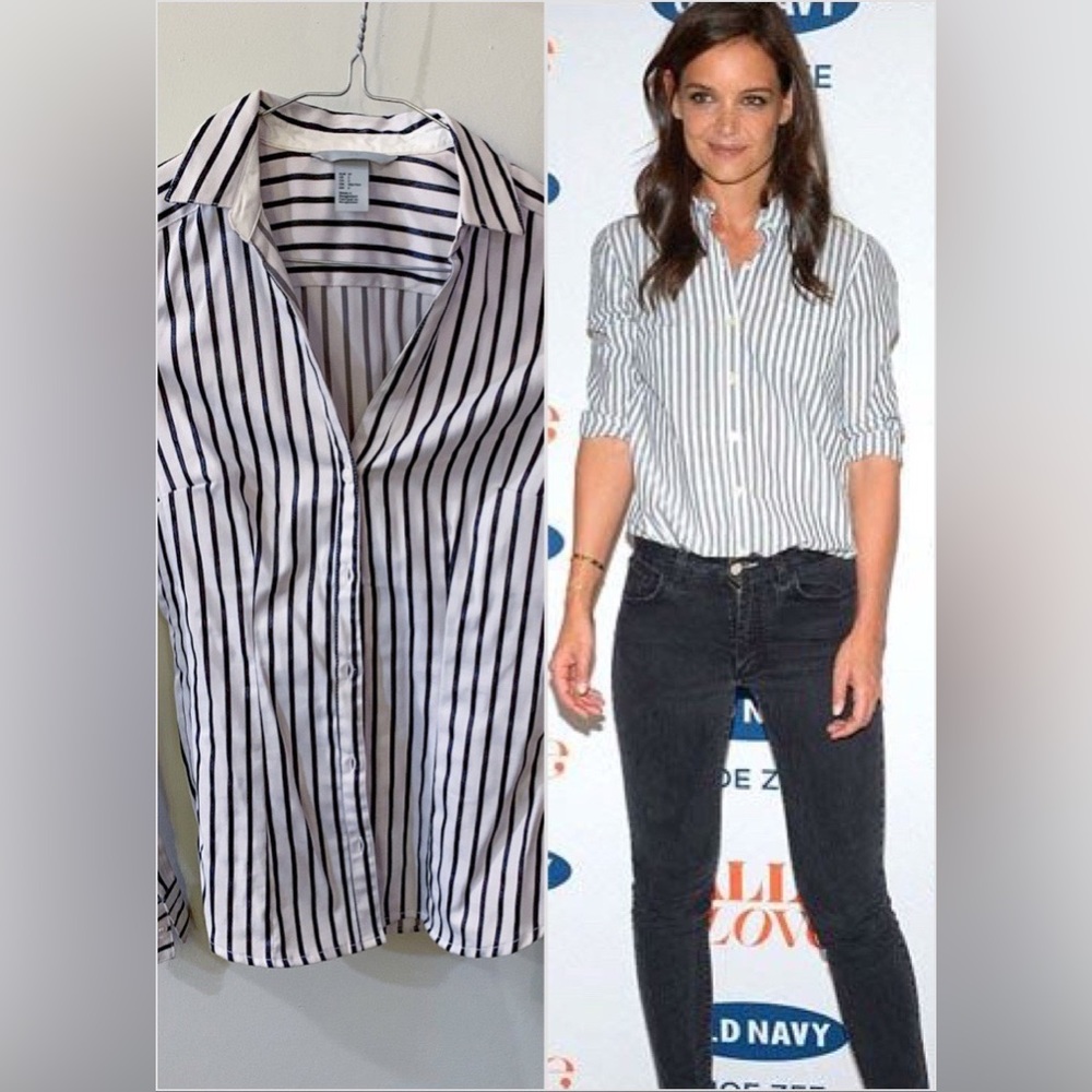 H&M Black & White Button-up Blouse SZ 2 / 32